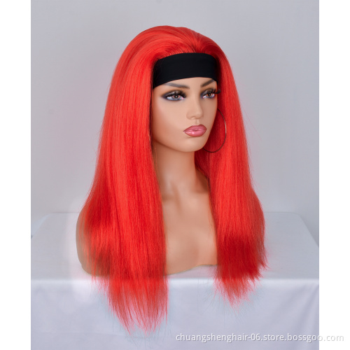 Factory price long straight headband wig for black women quality colorful none lace no glue synthetic fiber toupee(20 inches)
